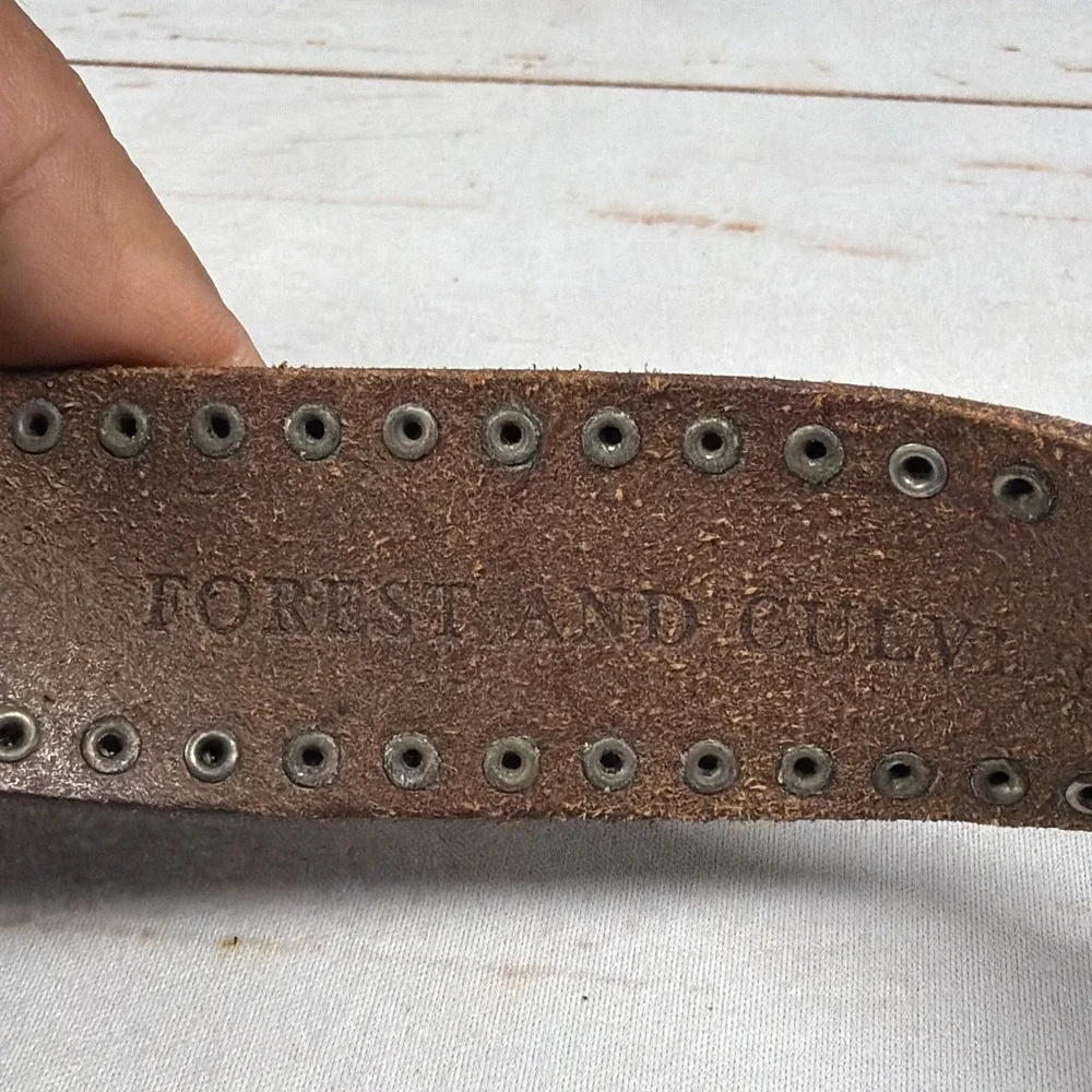 Forest & Culver Western Belt Size M Black Leather Bull Skull Studded Wide 2